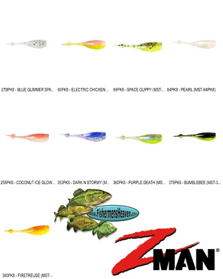 Z-Man StingerZ (MST) Micro Finesse 软塑料 Panfish 鱼饵 10 种颜色可选 — 第 1/4 张图片