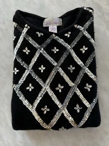 Vintage Black Silk Christmas Sequin Sweater (M) - Bild 1 von 5