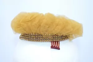 MISSY ARNOLD Crown Hat Bronze Rhinestone Netting Trim Vintage - Picture 1 of 5