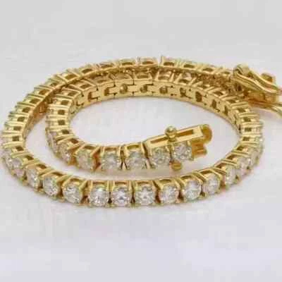 14K Yellow Gold Plated 10Ct 4mm Rd Cut Lab Created Diamond Tennis Bracelet 7.5" - Image 1 of 3