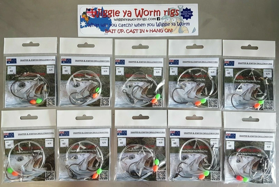 10x Hand Tied 60lb Snapper & Mulloway fishing rigs, 2 x Octopus circle 6/0 hooks - image 1 of 4