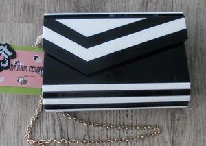 NEW DREAM CONTROL LIKE DREAMS STRIPED HARD SHELL LUCITE CLUTCH BLACK WHITE - Picture 1 of 3