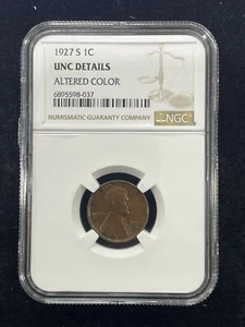 1927 S Lincoln Wheat Cent 1C Penny NGC UNC Details Altered Color - Picture 1 of 4