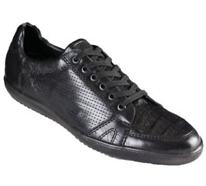 Los Altos Genuine BLACK CROCODILE BELLY Casual Shoes Lace Up Handmade Sneaker EE