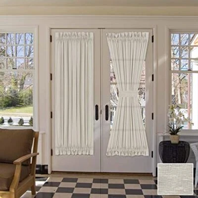  Linen French Door Curtains Privacy Light Reducing Door 52"W x 72"L Natural - Image 1 of 4