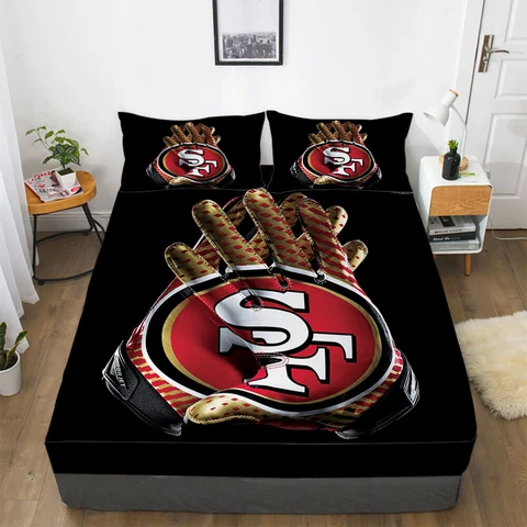 San Francisco 49ers Fitted Sheet Deep Pocket Bed Sheet Pillowcase Bedding Set Cover