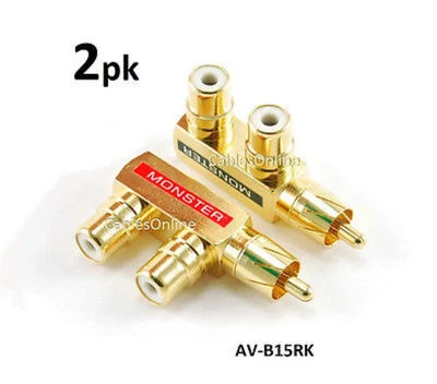 2-PACK RCA Gold-Plated 1-Male/2-Female Slim Line Signal Splitter Adapter - Image 1 of 2