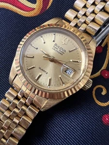 BULOVA Super Seville Quartz Watch Gold Calendar 0725BW33 - Picture 1 of 5