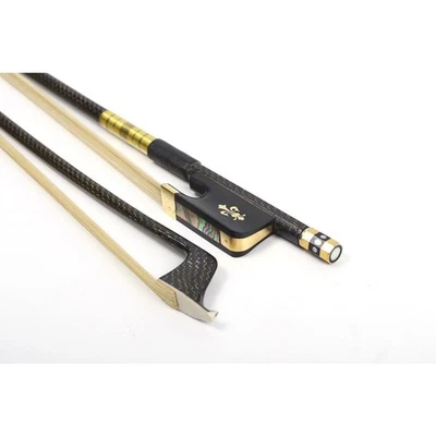 Cello Bow 4/4Size Braided Carbon Fiber Ebony Frog Natural Horse Hair Nice Inlaid - Image 1 of 4
