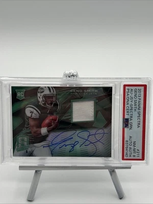 Geno Smith 2013 Panini Spectra Rookie Patch Auto Green /5 #211 RPA RC PSA 8 - Image 1 of 3