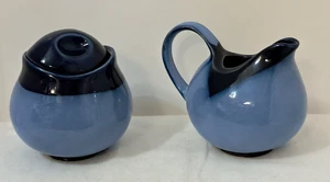 VINTAGE SANGO NOVA BLUE STONEWARE SUGAR BOWL AND CREAMER - Picture 1 of 4