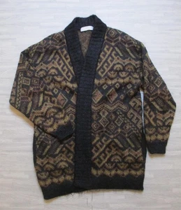 Vintage St Michael Cardigan Womens Size UK 12 14 Black Brown Open Front Mohair - Picture 1 of 13
