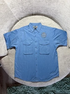 Ex Officio Shirt Mens XL Blue Short Sleeve Button Up ESPN Great Outdoor Games - Picture 1 of 8