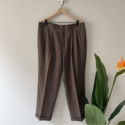 Vintage Lauren Ralph Lauren 100% Wool Dress Pants Brown Rolled Hem Pleated 90s - Image 1 of 4
