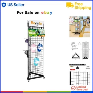 6x2 Triangle Wire Grid Panel Tower Black Base Casters Display Rack - Picture 1 of 10