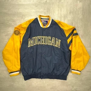 Vintage 80s Michigan Wolverines Snap-Up Coat Size: L Blue Yellow NCAA College - Bild 1 von 6
