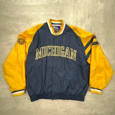 Vintage 80s Michigan Wolverines Snap-Up Coat Size: L Blue Yellow NCAA College - Image 1 of 4