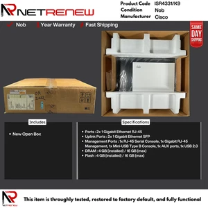 Router de servicios integrados Cisco ISR4331 ISR4331/K9 nuevo caja abierta - Imagen 1 de 1