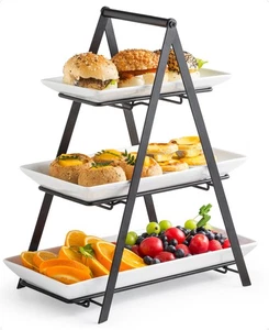 3 Tier Serving Tray Tiered Tray Stand, Ceramic Serving Platters and Trays wit... - Picture 1 of 9