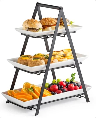 3 Tier Serving Tray Tiered Tray Stand, Ceramic Serving Platters and Trays wit... - Image 1 of 4