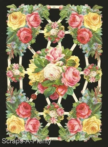 German Embossed Victorian Style Scrap Die Cut - Roses, Buds & Flowers   EF7409 - Picture 1 of 1