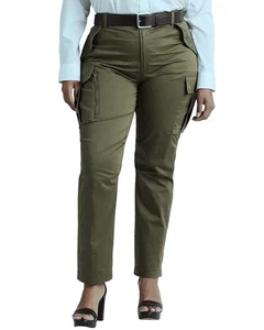 Neu mit Etikett Laure Ralph Lauren Damen Baumwollsatin Cargohose DK olivgrün 22 W - Bild 1 von 11