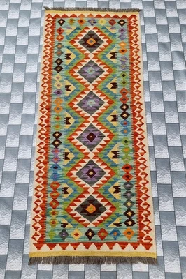 Handmade Afghan Vintage  Kilim Runner Rug  Design Rug  Historical Rug  188x80 cm - Image 1 of 4