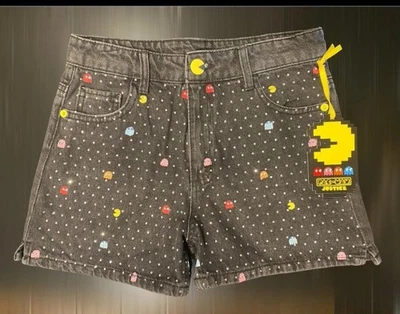 Pantalones Cortos de Jean Justice Girl’s Pac-Man Denim Talla 10, 12 y 14 - Años 80 Gamer Embellecidos Foto 1 de 4