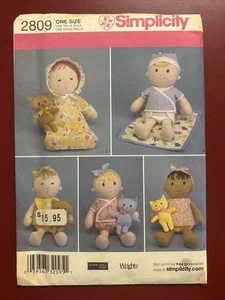 Simplicity 2809 Soft 15" Baby Dolls, Clothes & 6.5" Cat or Bear Pattern UNCUT - Picture 1 of 4