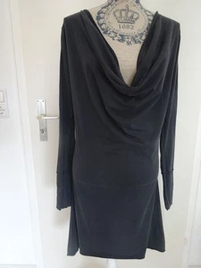 Tigha Kleid Gr 36 S Schwarz Langarm Shirtkleid Knielang Wasserfallausschnitt - Bild 1 von 19