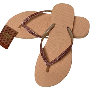 Havaianas Pink Glitter flip Flop Sandals Size 9/10 NWT - Picture 1 of 8