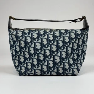 Auth Christian Dior 2002 Trotter Vanity Accessory Pouch Mini Hand Bag Navy n31 - Picture 1 of 20