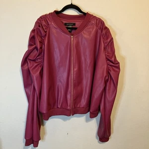 Ashley Stewart Jacket Women's Size 32 Pink Pleather Zip Up Faux Leather Ruffles - Picture 1 of 9