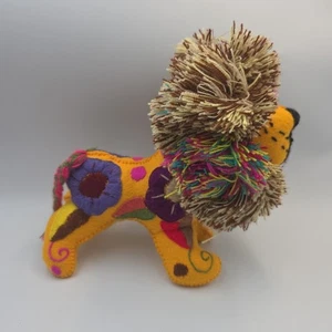 Mexican Folk Art Embroidered Wool Felt Plush Lion 8 1/2" multicolor - Picture 1 of 8
