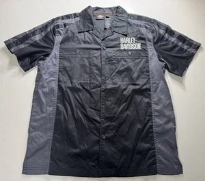 Harley Davidson Black Gray Embroidered Vented Short Sleeve Shirt Large Genuine - Picture 1 of 11