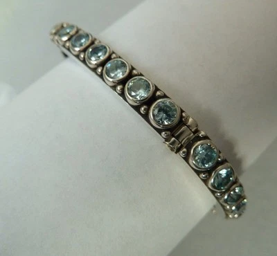 Pulsera con bisagras vintage 5 mm topacio azul circonita cúbica, cierre increíble, Konder #359 Foto 1 de 4