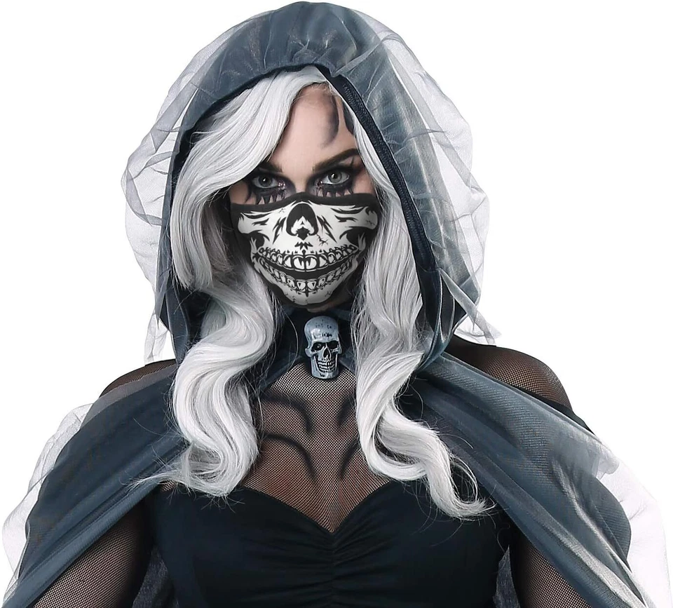 Skeleton Fabric Face Mask Skull Fancy Dress Up Halloween Adult Costume Accessory - Image 1 of 1