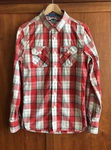 Superdry Size S Mens Long Sleeve Plaid/Check Shirt Red White Blue Washbasket VGC - Picture 1 of 19