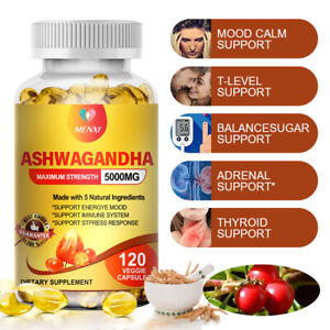 5000mg Ashwagandha Capsules - 120 Vegan Pills - Anxiety,Stress,Immune Support