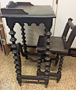 ANTIQUE WALNUT TWISTED LEG CHILDS HAND MADE EUROPEAN DESK AND CHAIR - Picture 1 of 10