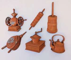 Vintage MCM Orange Metall Küster Wandkunst Küche Dekor 6 Distressed Bauernhof Land - Bild 1 von 15