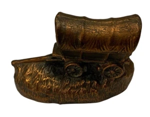 Vintage Bronze Covered Wagon on the Prairie Paper Weight Figure Great Patina USA - Picture 1 of 7