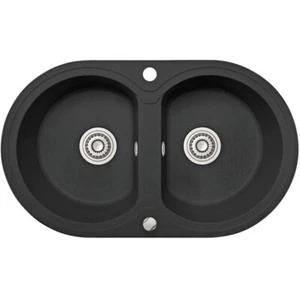 Granitspüle Küchenspüle Doppelbecken Schwarz Spüle 47x78 + Siphon GRATIS! - Bild 1 von 10