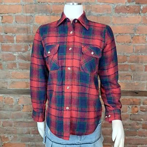 Camisa vintage a cuadros para mujer roja verde negra edredón con solapa bolsillos talla S - Imagen 1 de 6