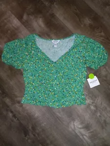 Arizona Jean Co. Green Floral Cropped Top Women's Size Medium - Picture 1 of 5