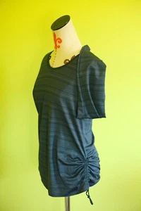 DANSKIN Sz L Women's Grey/Green/Navy Striped Sport Running Tunic Sweater Top - Picture 1 of 7