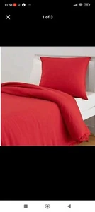 Kids Plain Duvet Quilt Cover with Pillow Case Bedding Set Single Size- Red - Picture 1 of 4