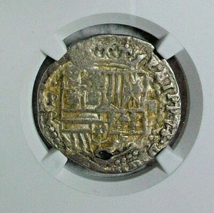 (1574-1586) PR BOLIVIA FELIPE II SILVER 2 REALES NGC VF-DETAILS (HOLED) - Picture 1 of 5