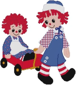 PUNTADA DE CRUZ + PATRÓN ARTESANAL Raggedy Ann Andy muñeca de trapo vagón rojo delantal cabeza roja - Imagen 1 de 14