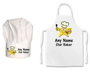 KIDS Personalised Childs Star Baker Star With Face Kids Chefs Hat / Apron Set - Picture 1 of 6